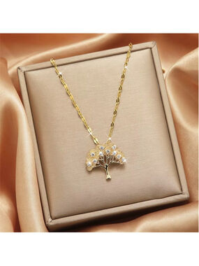 Gold Tone Tree Pendant Necklace w/ Rhinestone Crystal Accents NWT
